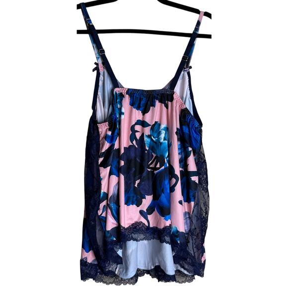 Cacique Cami Slip Top Women 14 16 Pink Blue Floral Lace Seriously Sexy Coquette - Picture 2 of 10